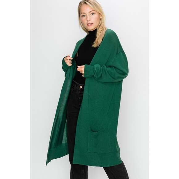 NWT Long Line Open Cardigan w/Pockets - Picture 3 of 4